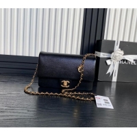 New Design Chanel Grained Shiny Calfskin Small Flap Bag with Chain AS5186 Black 2024