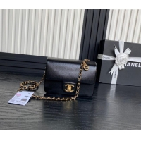 Pretty Style Chanel Grained Shiny Calfskin Mini Flap Bag with Chain AS5218 Black 2024