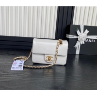 Modern Classic Chanel Grained Shiny Calfskin Mini Flap Bag with Chain AS5218 White 2024