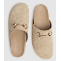 ​Grade Discount Gucci GG Suede Womens Horsebit Slipper ‎749752 Beige Light Gold