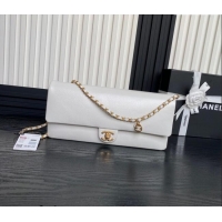 Good Taste Chanel Grained Shiny Calfskin Maxi Clutch Bag with Chain AS5182 White 2024