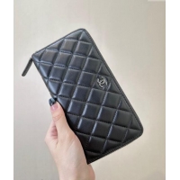 Trendy Design Chanel Lambskin Zip Wallet 50097 Black/Silver 2024