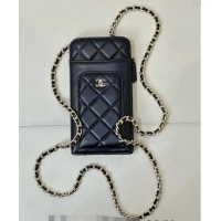 Trendy Design Chanel Lambskin Phone Holder with Chain AP0990 Black/Gold 2024