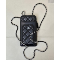 Well Crafted Chanel Lambskin Phone Holder with Chain AP0990 Black/Silver 2024