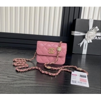 Luxury Discount Chanel Lambskin Clutch with Chain AP4315 Light Pink 2024