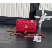 Famous Brand Chanel Lambskin Clutch with Chain AP4300 Red 2024