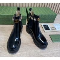 Perfect Gucci Black Leather Ankle Boots with Strass Band 0906012