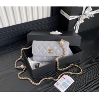 Popular Style Chanel Shiny Lambskin Flap Phone Holder with Chain and Pearls AP4284 Grey 2024