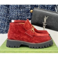 Classic Hot Gucci Suede Platform Ankle Boots 4.5cm with Horsebit Red 1014033