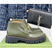 Unique Style Gucci Leather Platform Ankle Boots 4.5cm with Horsebit Green 1014041