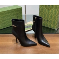 Shop Cheap Gucci Leather Ankle Boots 10.5cm with GUCCI Chain Black 1014052