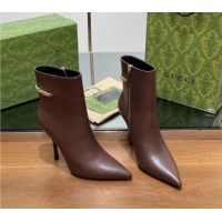 Buy Luxury Gucci Leather Ankle Boots 10.5cm with GUCCI Chain Brown 1014053