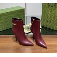 Good Product Gucci Leather Ankle Boots 10.5cm with GUCCI Chain Burgundy 1014054