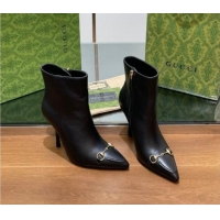 1:1 aaaaa Gucci Leather Ankle Boots 10.5cm with Horsebit Black 1014057