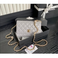 Top Design Chanel Shiny Lambskin Wallet on Chain WOC with Pearls AP4282 Grey 2024