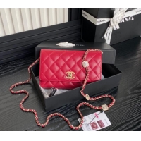 Best Quality Chanel Lambskin Wallet on Chain WOC AP4299 Red 2024