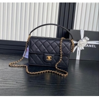 Popular Style Chanel Grained Shiny Calfskin Small Flap bag with Top Handle AS5166 Black 2024