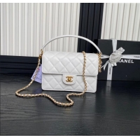 Top Grade Chanel Grained Shiny Calfskin Small Flap bag with Top Handle AS5166 White 2024