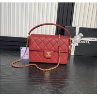 Well Crafted Chanel Grained Shiny Calfskin Small Flap bag with Top Handle AS5166 Red 2024