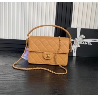 Grade Quality Chanel Grained Shiny Calfskin Small Flap bag with Top Handle AS5166 Yellow 2024