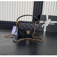 Top Grade Chanel Grained Shiny Calfskin Mini Flap bag with Top Handle AS5165 Black 2024