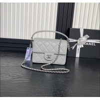 Promotional Chanel Grained Shiny Calfskin Mini Flap bag with Top Handle AS5165 Grey 2024