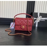 Top Grade Chanel Grained Shiny Calfskin Mini Flap bag with Top Handle AS5165 Red 2024