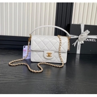 Reasonable Price Chanel Grained Shiny Calfskin Mini Flap bag with Top Handle AS5165 White 2024