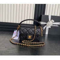 Top Grade Chanel Grained Shiny Calfskin Mini Flap bag with Top Handle AS5164 Black 2024