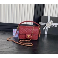 Luxury Cheap Chanel Grained Shiny Calfskin Mini Flap bag with Top Handle AS5164 Dark Burgundy 2024