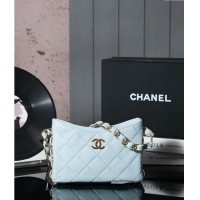 Unique Discount Chanel Lambskin Hobo Bag with CC Chain Strap AS5177 Light Blue 2024