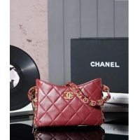 Top Grade Chanel Lambskin Hobo Bag with CC Chain Strap AS5177 Burgundy 2024