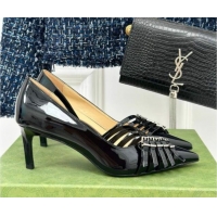 Top Grade Gucci Strappy Buckle Patent Leather Mid Pumps 6.5cm Black 1014068