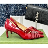 Luxurious Gucci Strappy Buckle Patent Leather Mid Pumps 6.5cm Red 1014069