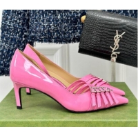 Luxury Gucci Strappy Buckle Patent Leather Mid Pumps 6.5cm Pink 1014072