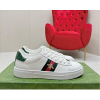 Best Product Gucci Ace Leather Sneakers with Bee Web White/Green 1014075