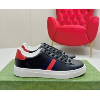 Popular Style Gucci Ace Leather Sneakers with Web Black/Red 1014077