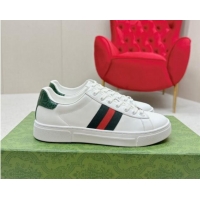 Unique Style Gucci Ace Leather Sneakers with Web White/Green 1014078