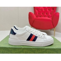 Shop Duplicate Gucci Ace Leather Sneakers with Web White/Blue 1014080