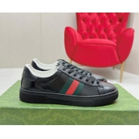 Best Price Gucci Ace Sneakers with Web in Black Embossed Leather 1014083