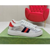 Trendy Design Gucci Ace Leather Sneakers with Web Silver 1014090