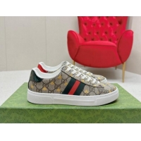 1:1 aaaaa Gucci Ace GG Canvas Sneakers with Gold-Tone Bee Beige 1014096