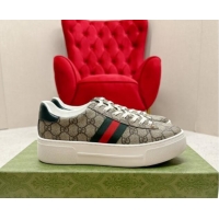 Stylish Gucci Ace GG Canvas Platform Sneakers with Web Beige/Green 1014105