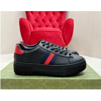 Trendy Design Gucci Ace Leather Platform Sneakers with Web Black/Red 1014106