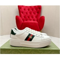 Popular Style Gucci Ace Leather Platform Sneakers with Web White/Green 1014107