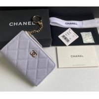 Buy Discount Chanel Grained Calfskin Zip Card Holder Wallet AP0221 Light Purple 2024