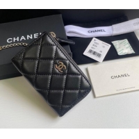 Cheap Design Chanel Lambskin Zip Card Holder Wallet AP0221 Black/Silver 2024