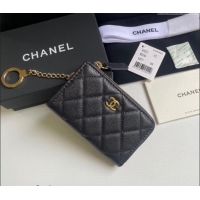 Super Quality Chanel Grained Calfskin Zip Card Holder Wallet AP0221 Black/Gold 2024