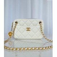 Good Product Chanel Shiny Lambskin Mini Camera Case bag AS5190 White 2024