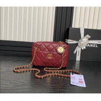 Luxury Cheap Chanel Shiny Lambskin Mini Camera Case bag AS5190 Burgundy 2024